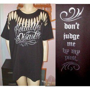 Beautiful Disaster Don't Judge Me T-Shirt Size 2X Slashed Moody Grunge Baddie